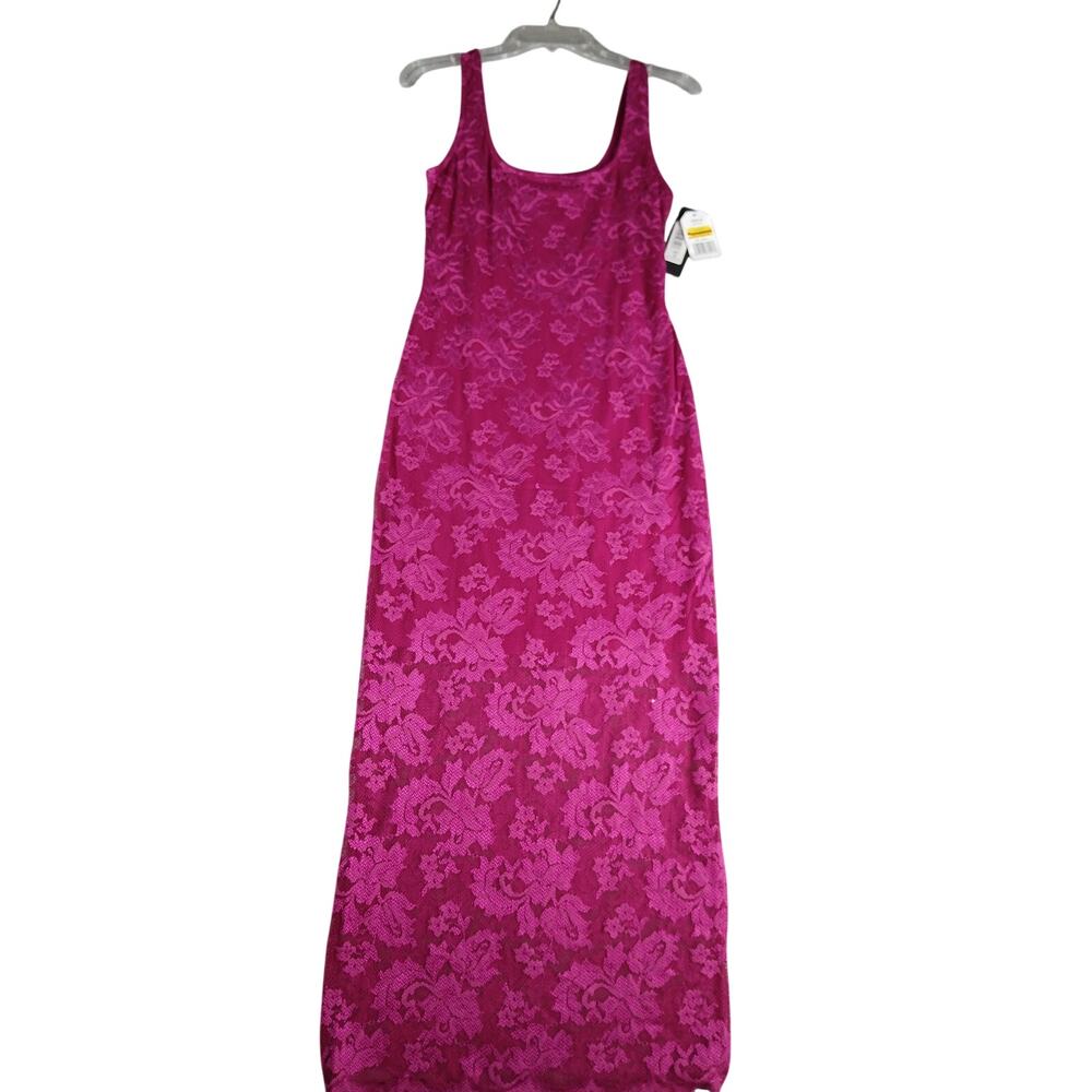 Bebe Dress Womens Small Pink Long 90's Style Knit Lace Stretch Sleeveless NWT